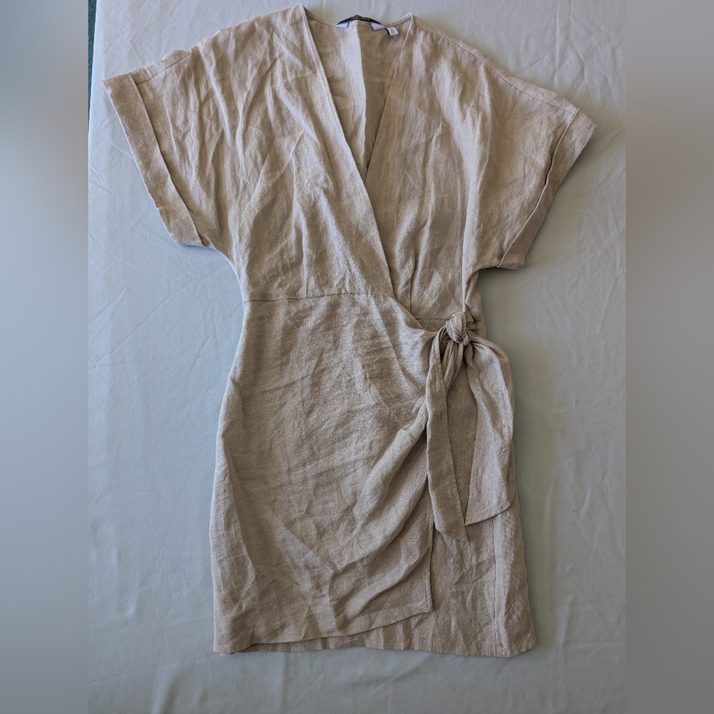 &Otherstories Beige Neutral Linen Wrap Dress - Picture 3 of 9